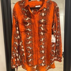 Equipment Red Snakeskin Silk Button Down